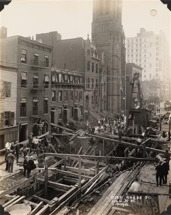 (NEW YORK CITY--INTERBOROUGH RAPID TRANSIT) Album containing 35 exceptional photographs of subway and elevated railway construction pro